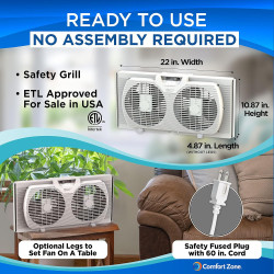 Comfort Zone Ventilador de ventana doble de 9 pulgadas con control de flujo de aire reversible