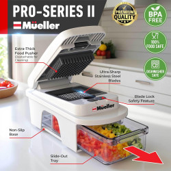 Mueller Pro-Series todo en 1 - Cortador, mandolina, 12 cuchillas, picadora de alimentos, rebanador de vegetales y espiralizador