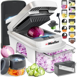 Mueller Pro-Series todo en 1 - Cortador, mandolina, 12 cuchillas, picadora de alimentos, rebanador de vegetales y espiralizador