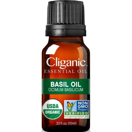 Cliganic Aceite esencial de albahaca orgánica, 100% puro y natural para aromaterapia | Con verificación sin OMG