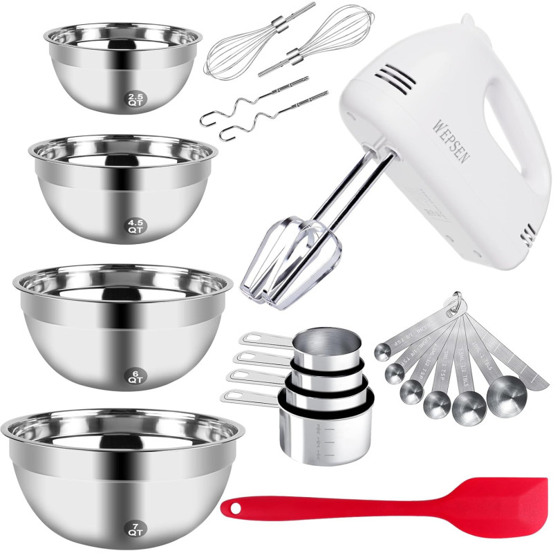 Batidora eléctrica de mano con juego de cuencos