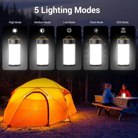 CT CAPETRONIX - Linterna LED para campamento, luces para campamento recargables con 400 lúmenes, 5 modos de luz, resistentes al