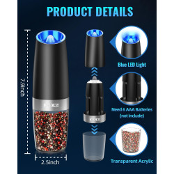 Sweet Alice Gravity - Juego de molinillo de pimienta y sal eléctrico de acero inoxidable