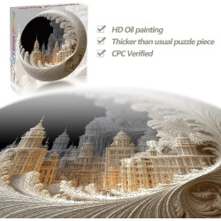 Bgraamiens Rompecabezas redondo de Ciudad Fractal Moon | Rompecabezas redondo de 1000 piezas