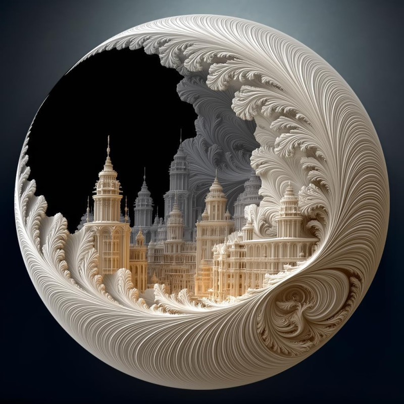 Bgraamiens Rompecabezas redondo de Ciudad Fractal Moon | Rompecabezas redondo de 1000 piezas
