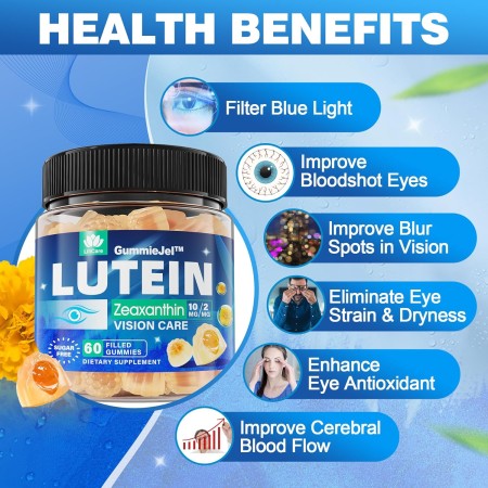 Gomitas rellenas de luteína y zeaxantina sin azúcar, 10 mg 20 mg de vitaminas oculares para la visión con selenio y zinc,
