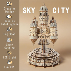 Kit de rompecabezas de caja de música de castillo de madera 3D | Rompecabeza de madera 3D de castillo