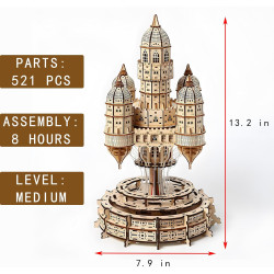 Kit de rompecabezas de caja de música de castillo de madera 3D | Rompecabeza de madera 3D de castillo