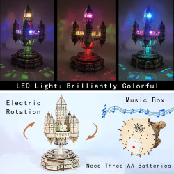 Kit de rompecabezas de caja de música de castillo de madera 3D | Rompecabeza de madera 3D de castillo