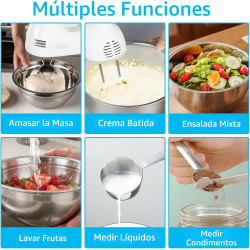 Batidora de mano eléctrica de 5 velocidades con 4 tazones de acero inoxidable