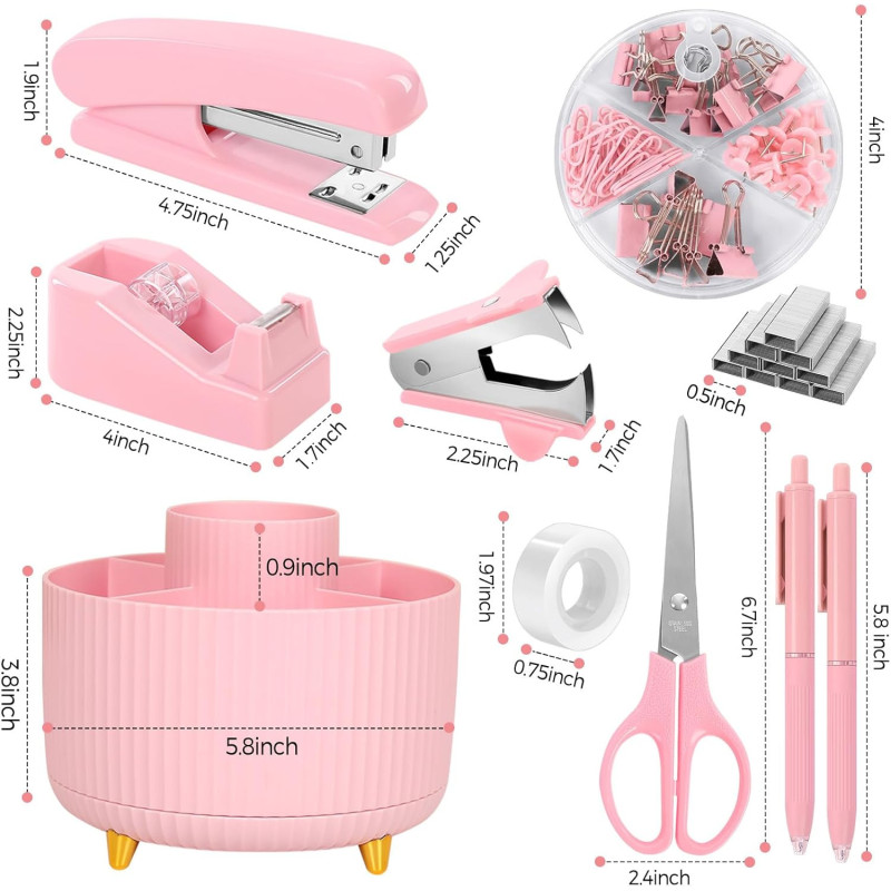 SKYDUE 10 accesorios de escritorio rosa | 10 Accesorios multiusos de escritorio color rosa