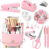 SKYDUE 10 accesorios de escritorio rosa | 10 Accesorios multiusos de escritorio color rosa