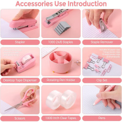 SKYDUE 10 accesorios de escritorio rosa | 10 Accesorios multiusos de escritorio color rosa