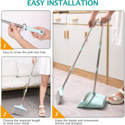 XXXFLOWER Juego de escoba y recogedor con dientes de limpieza