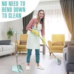 XXXFLOWER Juego de escoba y recogedor con dientes de limpieza