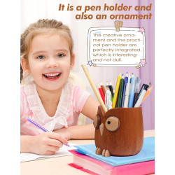 Soporte para bolígrafo de búho de ébano | Soporte de lapices y boligrafos de madera con forma de buho