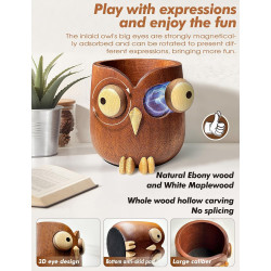 Soporte para bolígrafo de búho de ébano | Soporte de lapices y boligrafos de madera con forma de buho