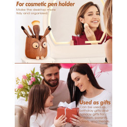 Soporte para bolígrafo de búho de ébano | Soporte de lapices y boligrafos de madera con forma de buho