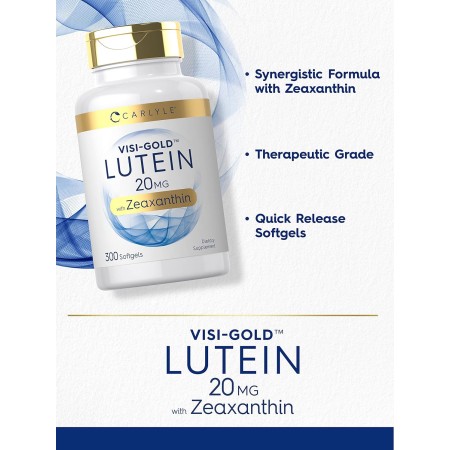 Luteína y zeaxantina 20 mg | 300 cápsulas blandas | Vitaminas para la salud ocular | Suplemento sin OMG y gluten | por Carlyle