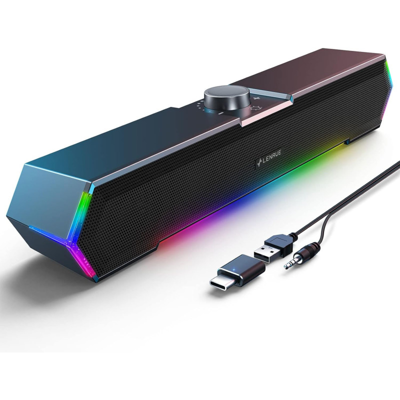 LENRUE G11 - Altavoces para computadora | Con luces tactiles y de cable