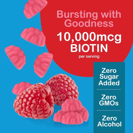 Yum-Vs - Gomitas de biotina de máxima potencia, 10,000 mcg de vitaminas de biotina sin azúcar para cabello, piel y uñas, gomitas