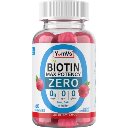 Yum-Vs - Gomitas de biotina de máxima potencia, 10,000 mcg de vitaminas de biotina sin azúcar para cabello, piel y uñas, gomitas