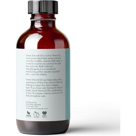 Aceite de almendras puro y prensado en frío de Pure Body Naturals. 16 fl oz