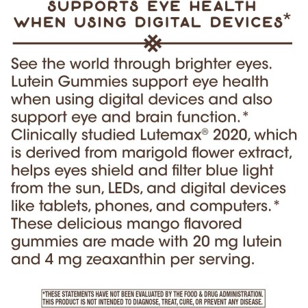 Nature's Way Gomitas de luteína con zeaxantina, suplemento para la salud ocular y la función cerebral*, sabor a mango, 60