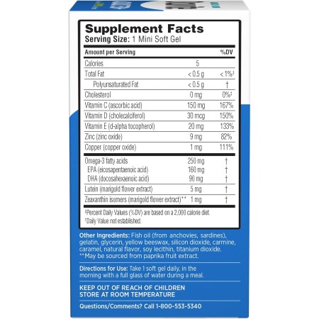 Ocuvite - Suplemento de vitaminas y minerales para los ojos, contiene zinc, vitaminas C, E, Omega 3, luteína y zeaxantina