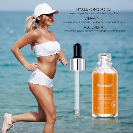 Gotas de aceite autobronceador, iluminadoras, naturales sin sol para un brillo dorado perfecto, vegano y libre de crueldad, 1