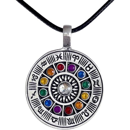 Rueda del zodiaco Astrología Horóscopo Tarot Psíquico Gitano Adivinador Colorido Cristal Peltre Unisex Hombre Colgante Collar