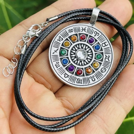 Rueda del zodiaco Astrología Horóscopo Tarot Psíquico Gitano Adivinador Colorido Cristal Peltre Unisex Hombre Colgante Collar