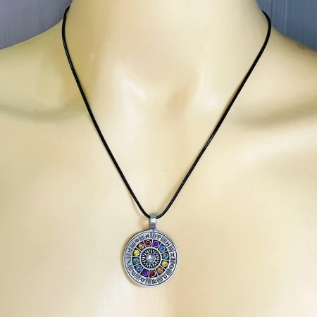 Rueda del zodiaco Astrología Horóscopo Tarot Psíquico Gitano Adivinador Colorido Cristal Peltre Unisex Hombre Colgante Collar