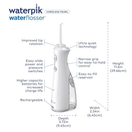 Waterpik - Irrigador de perlas inalámbrico, irrigador portátil recargable para los dientes, las encías, el cuidado de los