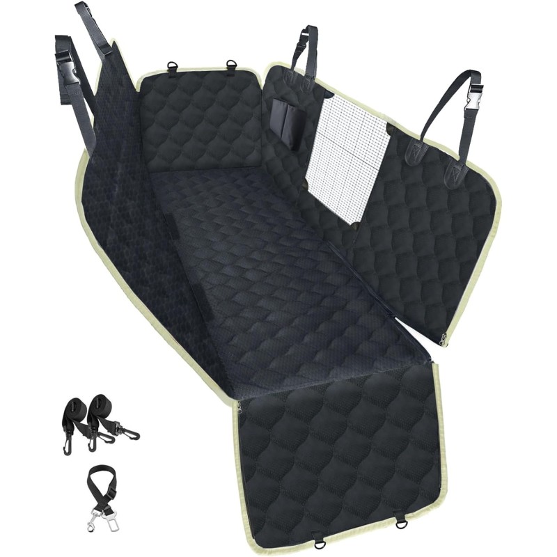 Funda de asiento de coche para perro para asiento trasero, hamaca  impermeable para perros con ventana de malla y cinturón de seguridad para  mascotas