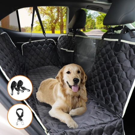 PETICON Funda de asiento de coche para perro con ventana de malla, 100% impermeable, funda de asiento trasero para asiento