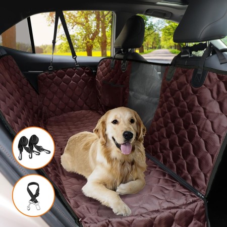 PETICON Funda de asiento de coche para perro con ventana de malla, 100% impermeable, funda de asiento trasero para asiento