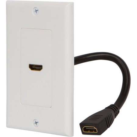 BUYER'S POINT Placa de pared HDMI | Salida única HDMI 2.0 con coleta integrada de 6 pulgadas, compatible con Ethernet y video