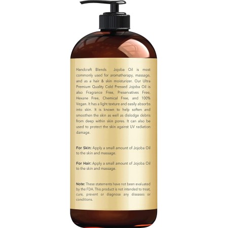 Handcraft Aceite de jojoba 16 onzas líquidas – Aceite de jojoba 100% puro y natural para piel, cara y cabello – Aceite de jojoba