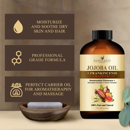 Handcraft Aceite de jojoba 16 onzas líquidas – Aceite de jojoba 100% puro y natural para piel, cara y cabello – Aceite de jojoba