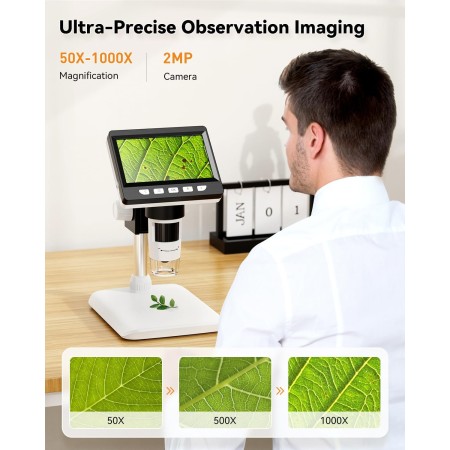 Microscopio digital LCD de 4.3 pulgadas para adultos, microscopio de monedas SKYEAR 50X - 1000X de aumento con 8 luces de