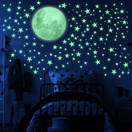 Brillan en la oscuridad estrellas y luna para techo, calcomanías luminosas de estrellas y luna, decoración de pared, estrellas