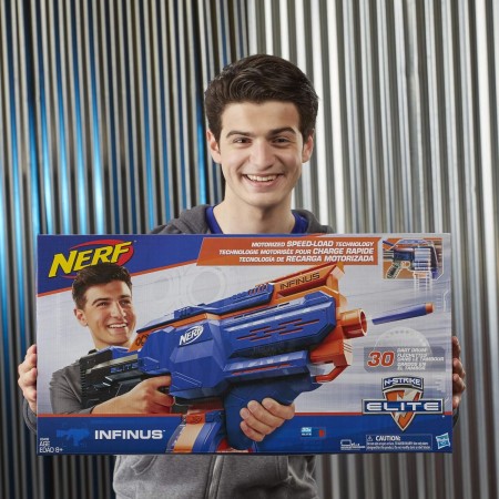 Infinus Nerf N-Strike - Bláster motorizado de élite con tecnología Speed-Load, tambor de 30 dardos y 30 dardos oficiales Nerf