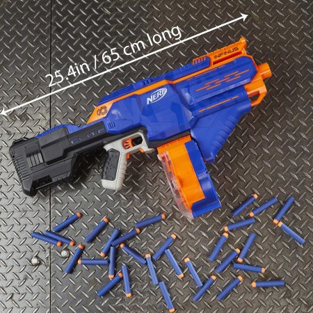 Infinus Nerf N-Strike - Bláster motorizado de élite con tecnología Speed-Load, tambor de 30 dardos y 30 dardos oficiales Nerf