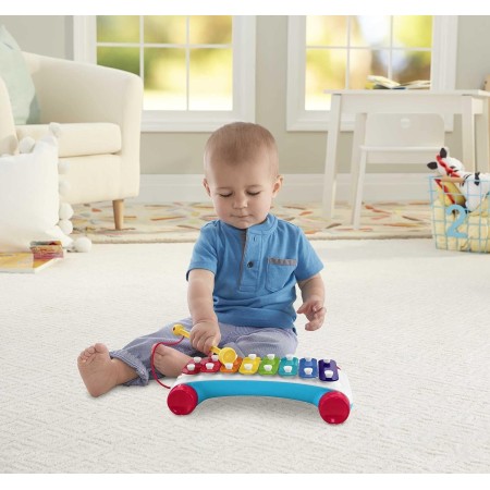 Fisher-Price Juguete de tracción para niños pequeños, instrumento musical clásico de xilófono con mazo y ruedas giratorias para