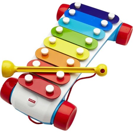 Fisher-Price Juguete de tracción para niños pequeños, instrumento musical clásico de xilófono con mazo y ruedas giratorias para
