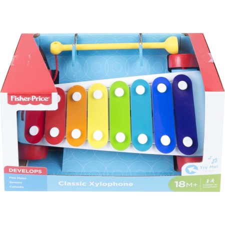 Fisher-Price Juguete de tracción para niños pequeños, instrumento musical clásico de xilófono con mazo y ruedas giratorias para