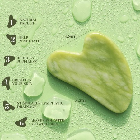 BAIMEI - Juego de rodillo facial y Gua Sha de jade herramientas para el cuidado de la piel y la hinchazón, color verde