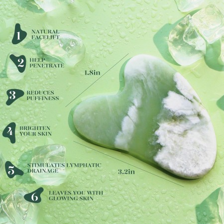 BAIMEI - Juego de rodillo facial y Gua Sha de jade herramientas para el cuidado de la piel y la hinchazón, color verde