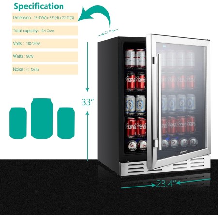Kalamera Refrigerador de bebidas de 24 pulgadas, capacidad para 154 latas, encaja perfectamente en un espacio de 24 pulgadas,